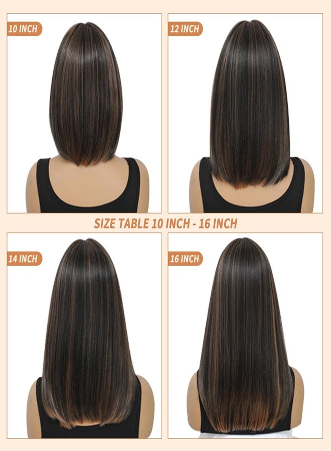 مِيلِيبْرُوتِيا شعر مستعار قصير بني اللون من ميليبروتيا للنساء ذوات البشرة السمراء، شعر مستعار بني فاتح متدرج مع غرة، طوله 14 بوصة، شعر مستعار مستقيم بدون غراء، مصنوع من مواد صناعية، مناسب للاستخدام اليومي والحفلات وأعياد الميلاد (14 بوصة). - Image 4